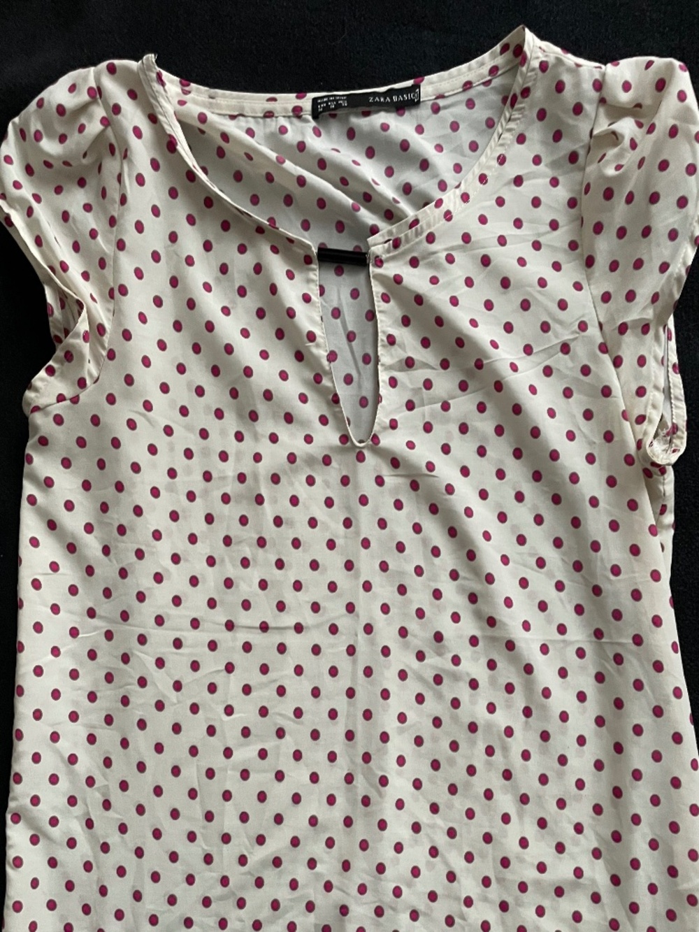 Zara Basic Keyhole Polka Dot Short Sleeve Blouse